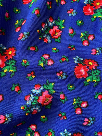 Vintage 1980s Blue Floral Folk Dress