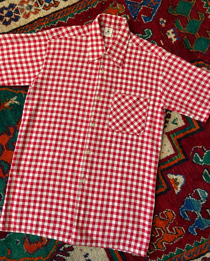 Vintage 1970s Red & White Short Sleeve Gingham Shirt