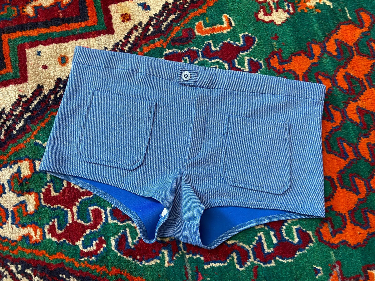 Vintage 1970s Blue Patch Pocket Swim Shorts