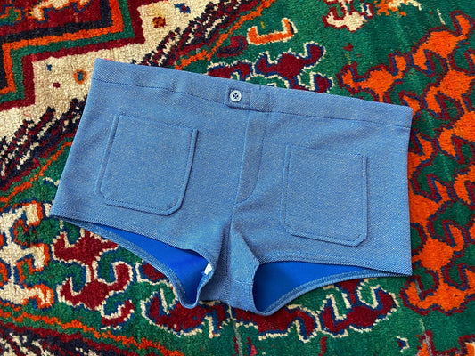 Vintage 1970s Blue Patch Pocket Swim Shorts