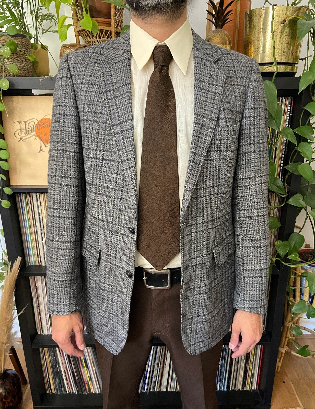 Vintage 1970s Chocolate Woven Pattern Kipper Tie