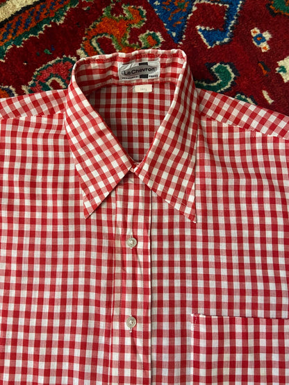 Vintage 1970s Red & White Dagger Collar Gingham Shirt