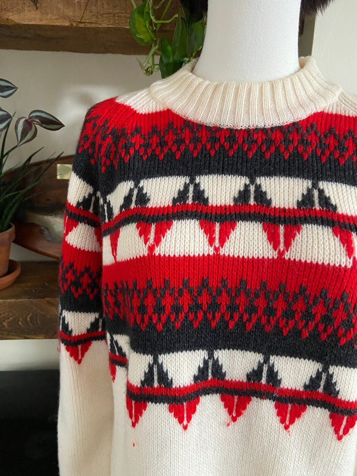 Vintage Cream & Red Fair Isle Jumper