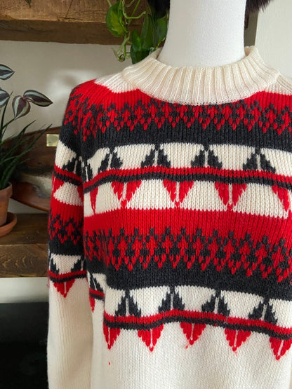 Vintage Cream & Red Fair Isle Jumper