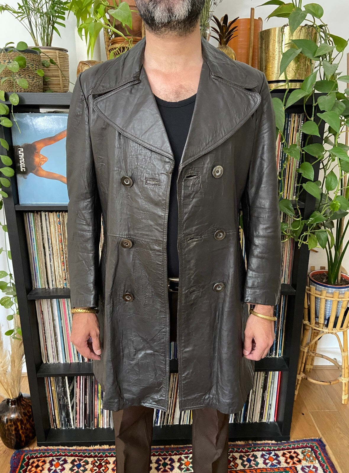 Vintage 1970s Brown Longline Leather Jacket