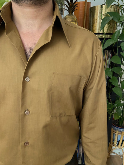 Vintage 1970s Tan Dagger Collar Shirt