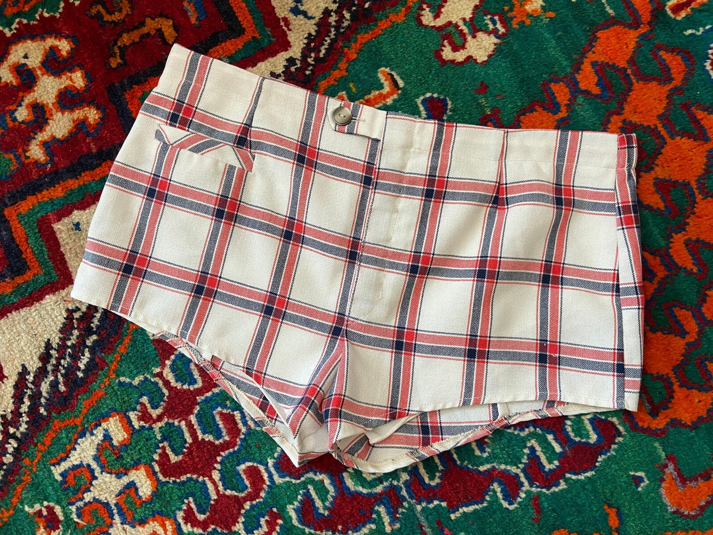 Vintage 1970s White & Red Check Shorts