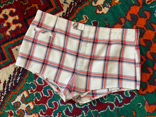 Vintage 1970s White & Red Check Shorts