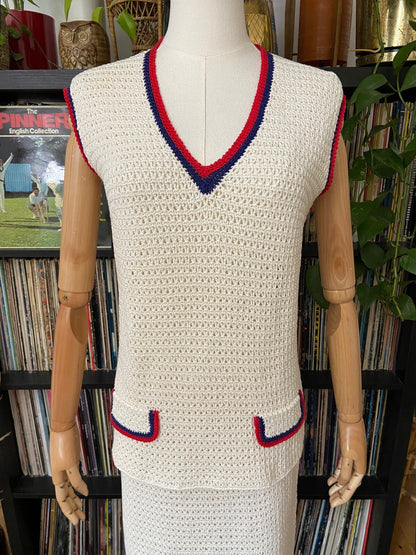 Vintage 1970s Cream Crochet Two Piece Mod Set