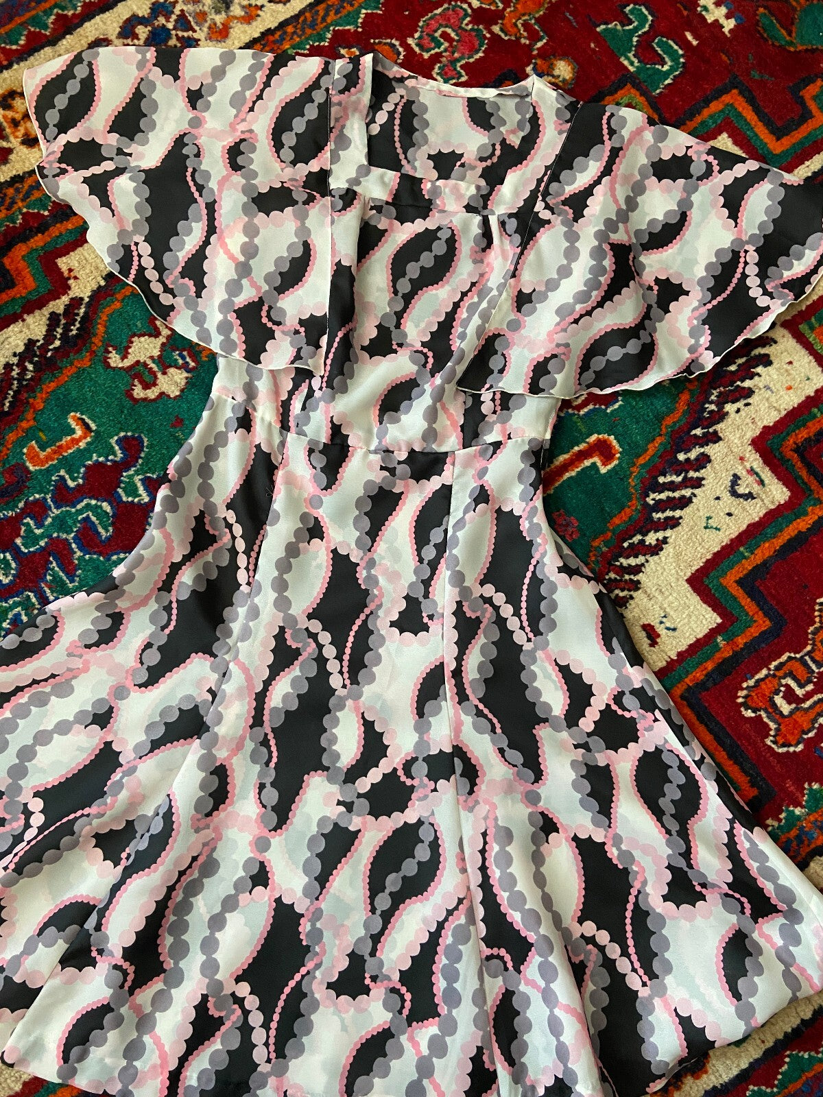 Vintage 1970s White Flutter Sleeve Dress