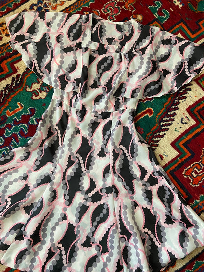 Vintage 1970s White Flutter Sleeve Dress