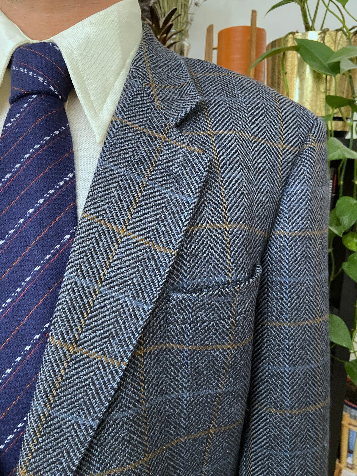 Vintage 1980s Herringbone Lambswool Blazer Jacket