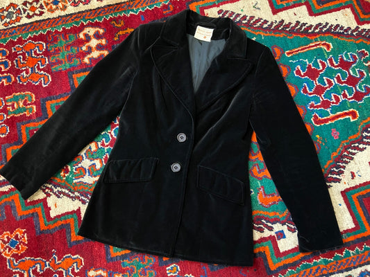 Vintage 1970s Black Richard Shops Velvet Blazer