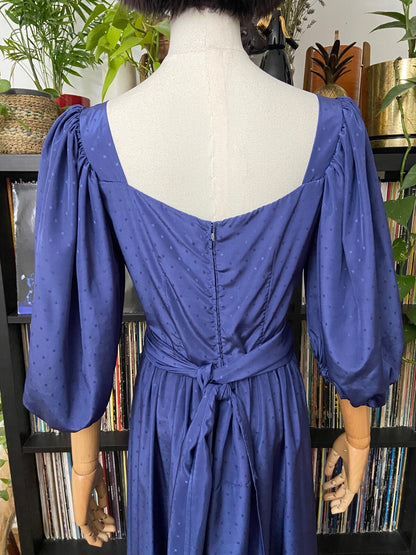 Vintage 1980s Blue Puff Sleeve Maxi Gown