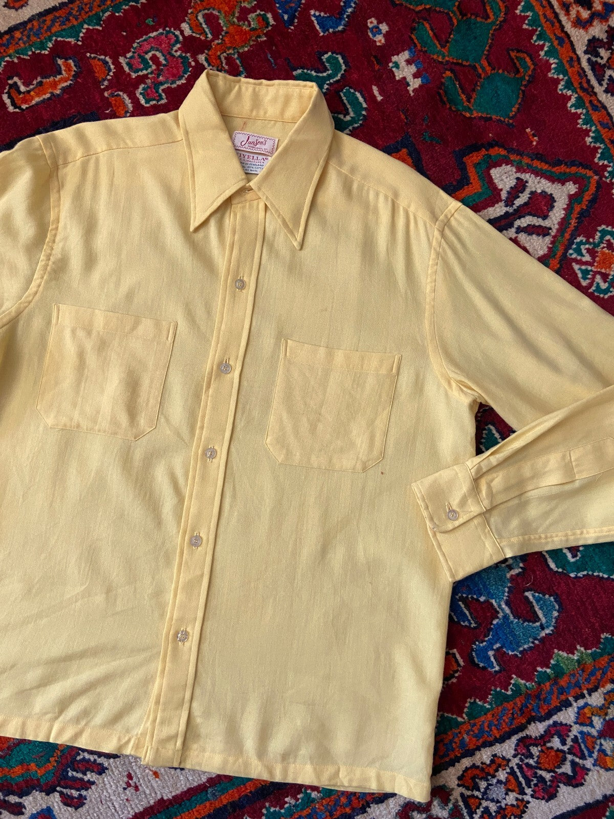 Vintage 1970s Yellow Wool-Rich Dagger Collar Shirt