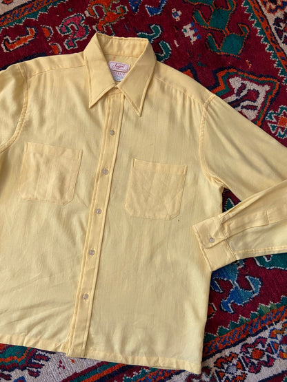 Vintage 1970s Yellow Wool-Rich Dagger Collar Shirt
