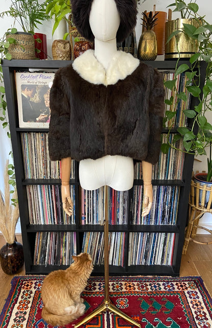 Vintage 1950s Brown & Cream Fur Cape