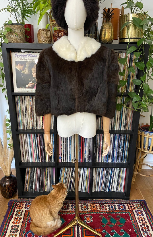 Vintage 1950s Brown & Cream Fur Cape