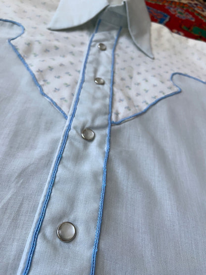 Vintage Homemade 1970s Baby Blue Western Shirt