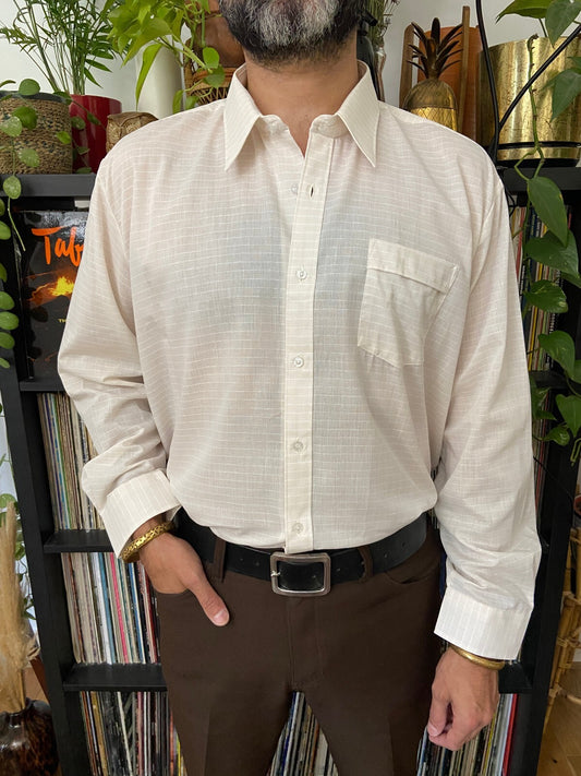 Vintage 1970s Beige Striped Deadstock Shirt