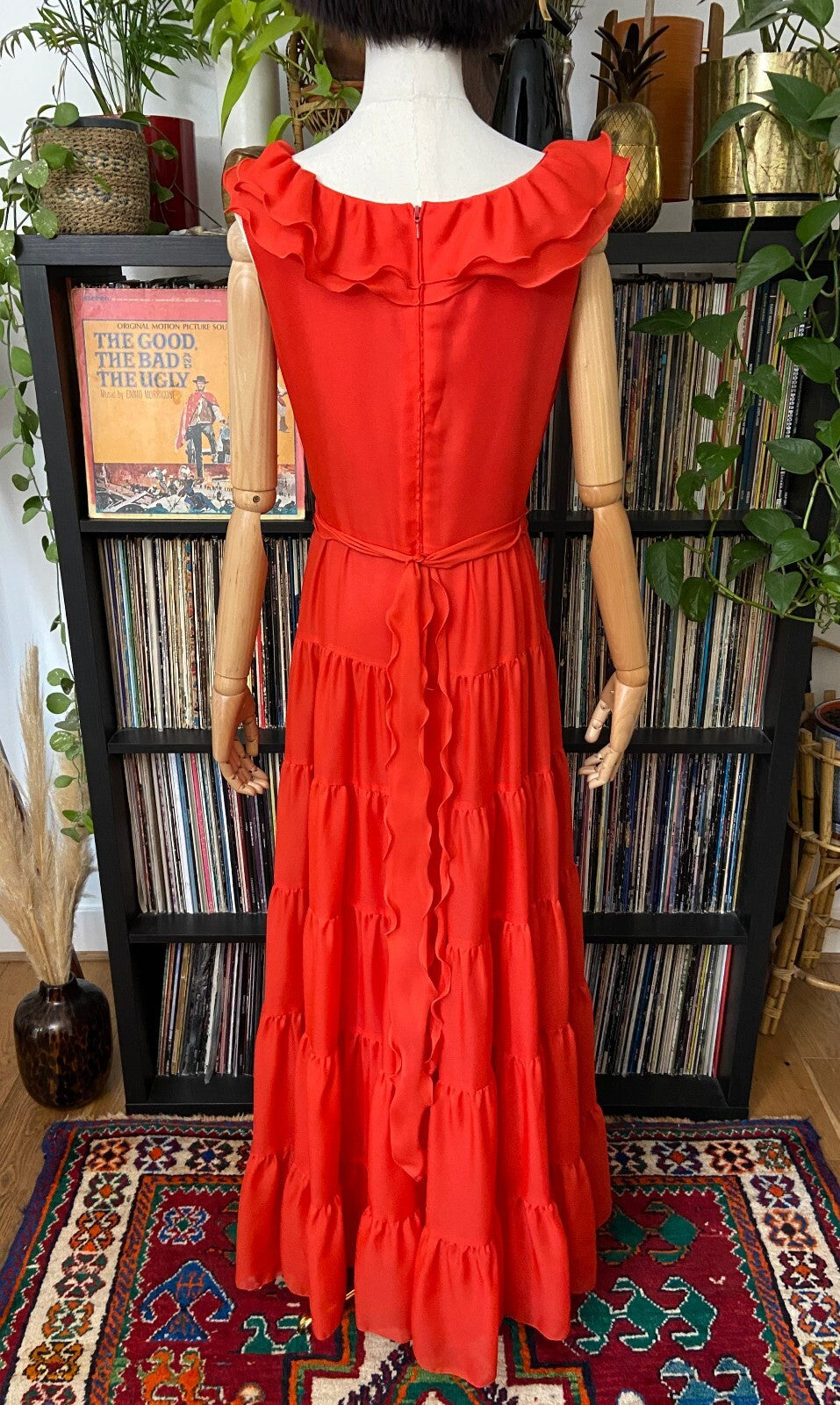 Vintage 1970s Red Layered Maxi Dress