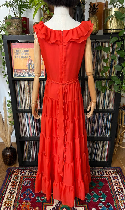 Vintage 1970s Red Layered Maxi Dress