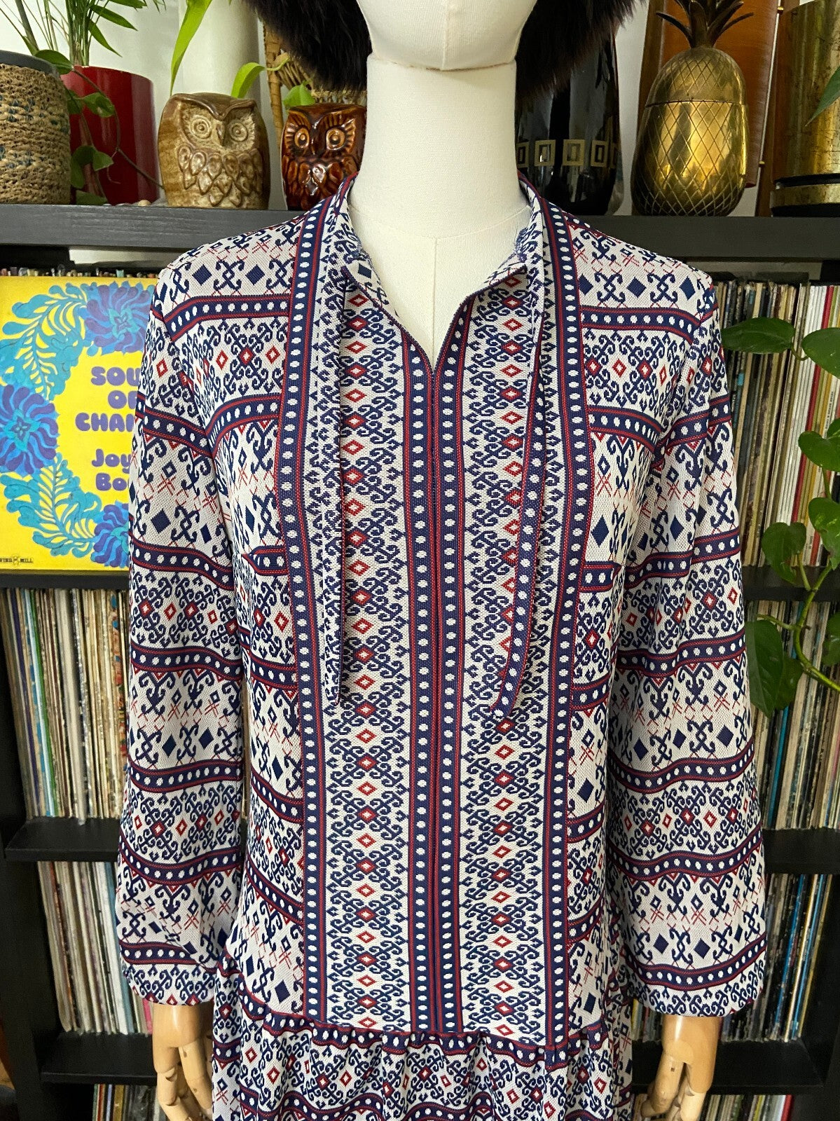 Vintage 1970s Folk Knit Drop Waist Dress