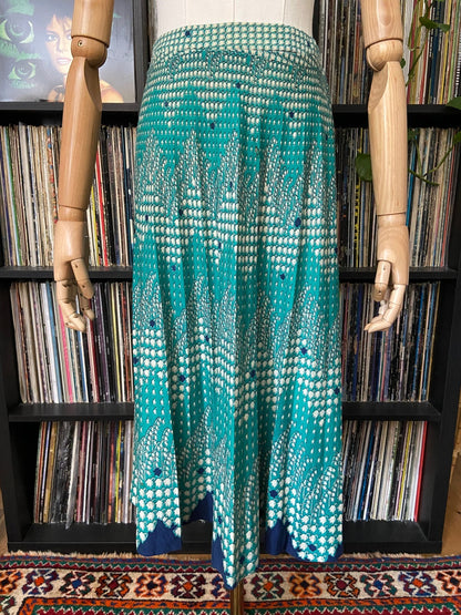 Vintage 1970s Green Tulip Print Pleated Skirt