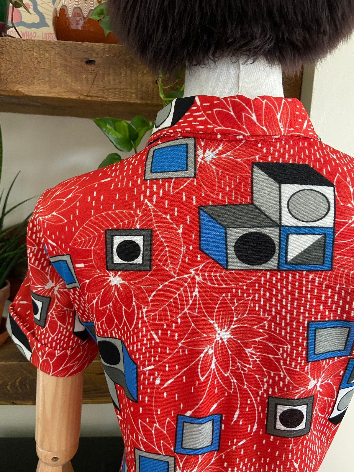 Vintage 1970s Red Geometric Print Shirt