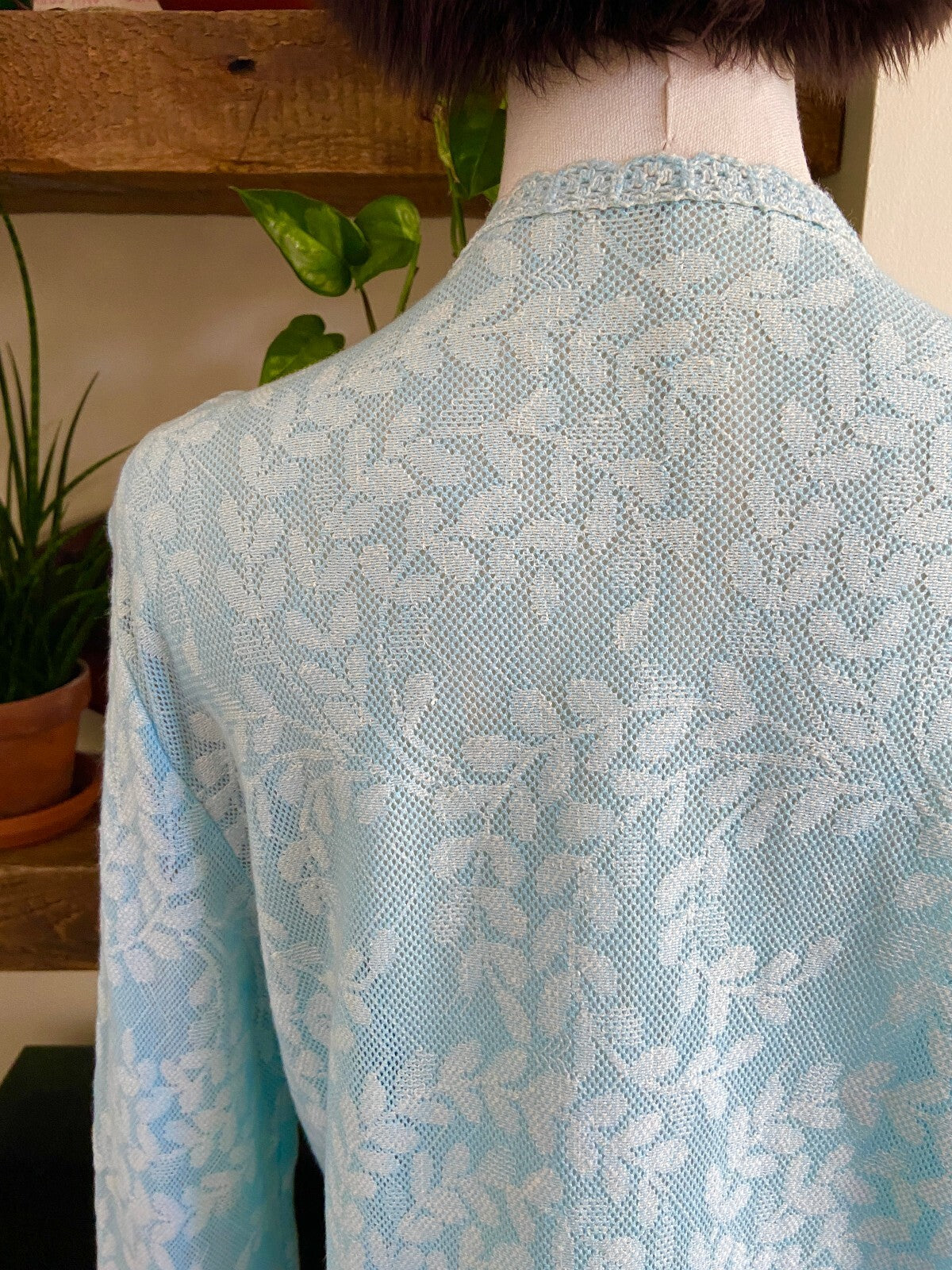 Vintage 1970s Pale Blue Lace Cardigan