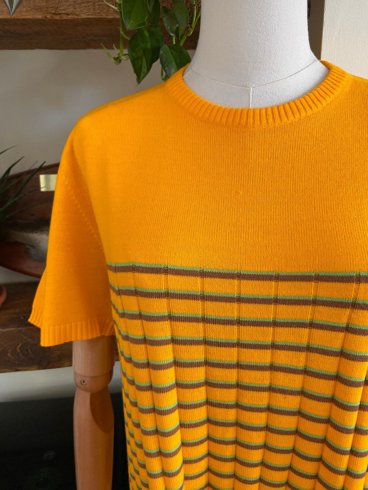 Vintage 1970s Bright Yellow Striped Knit Top