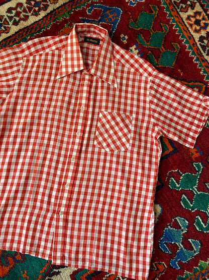 Vintage 1970s Red Gingham Dagger Collar Shirt
