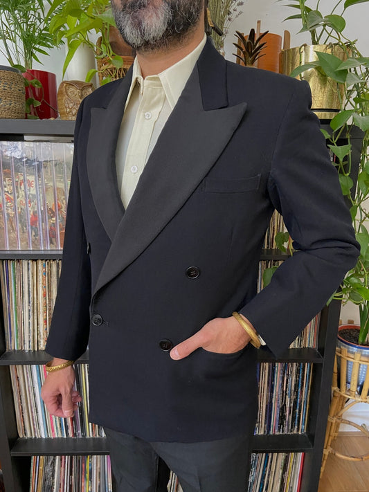 Vintage 1960s Black Peak Collar Dinner Blazer Jacket