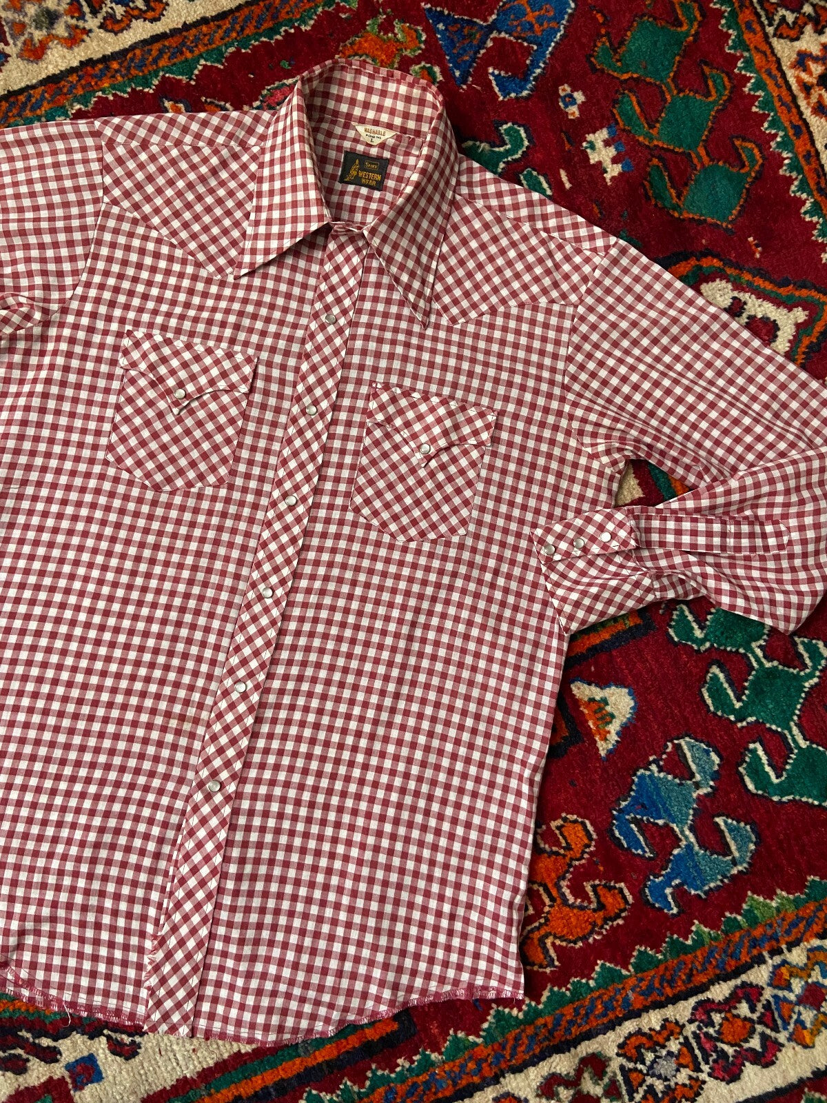 Vintage 1970s Sears Gingham Western Shirt