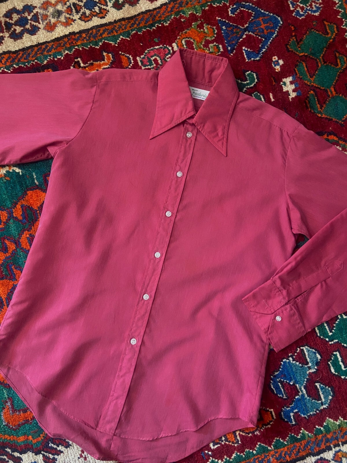 Vintage 1970s Cerise Pink Dagger Collar Shirt