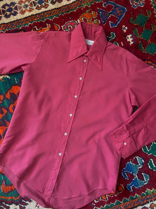 Vintage 1970s Cerise Pink Dagger Collar Shirt