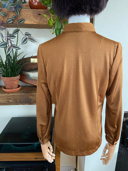 Vintage 1970s Bronze Brown Jersey Shirt