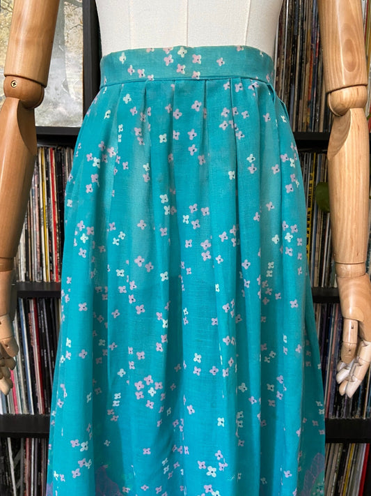 Vintage 1970s Turquoise Landscape Print Skirt
