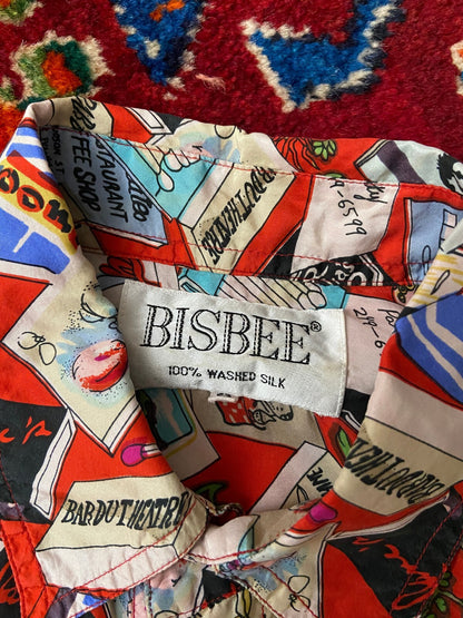 Vintage 1980s Matchbox Print Silk Shirt