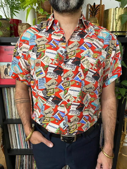 Vintage 1980s Matchbox Print Silk Shirt