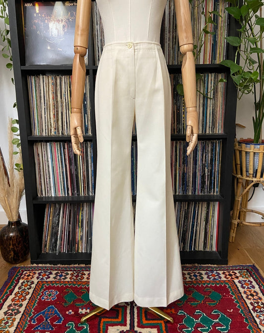 Vintage 1970s Cream Flared Trousers W25