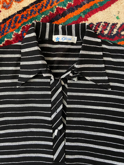 Vintage 1970s Black & Silver Knit Dagger Collar Shirt