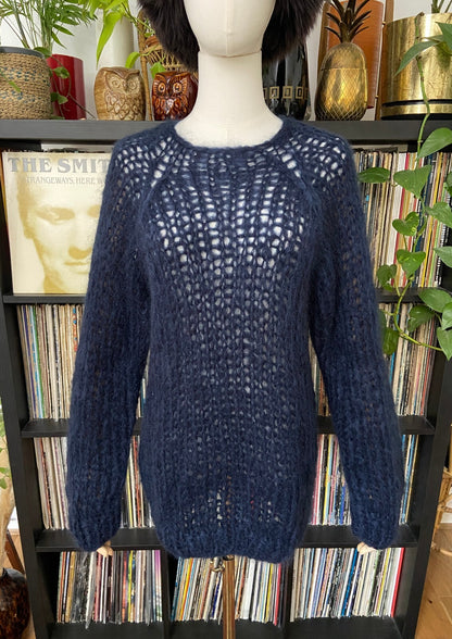 Maiami Navy Loose Knit Handmade Mohair Jumper