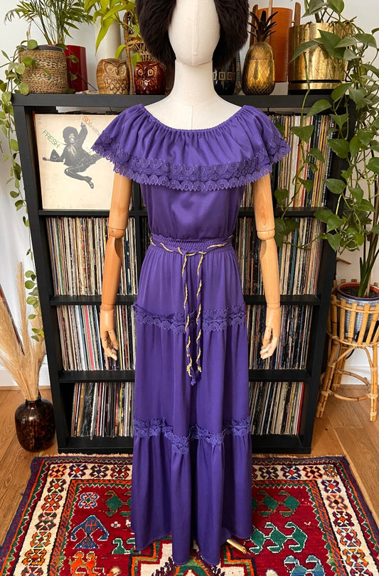 Vintage 1980s C&A Purple Prairie Maxi Dress