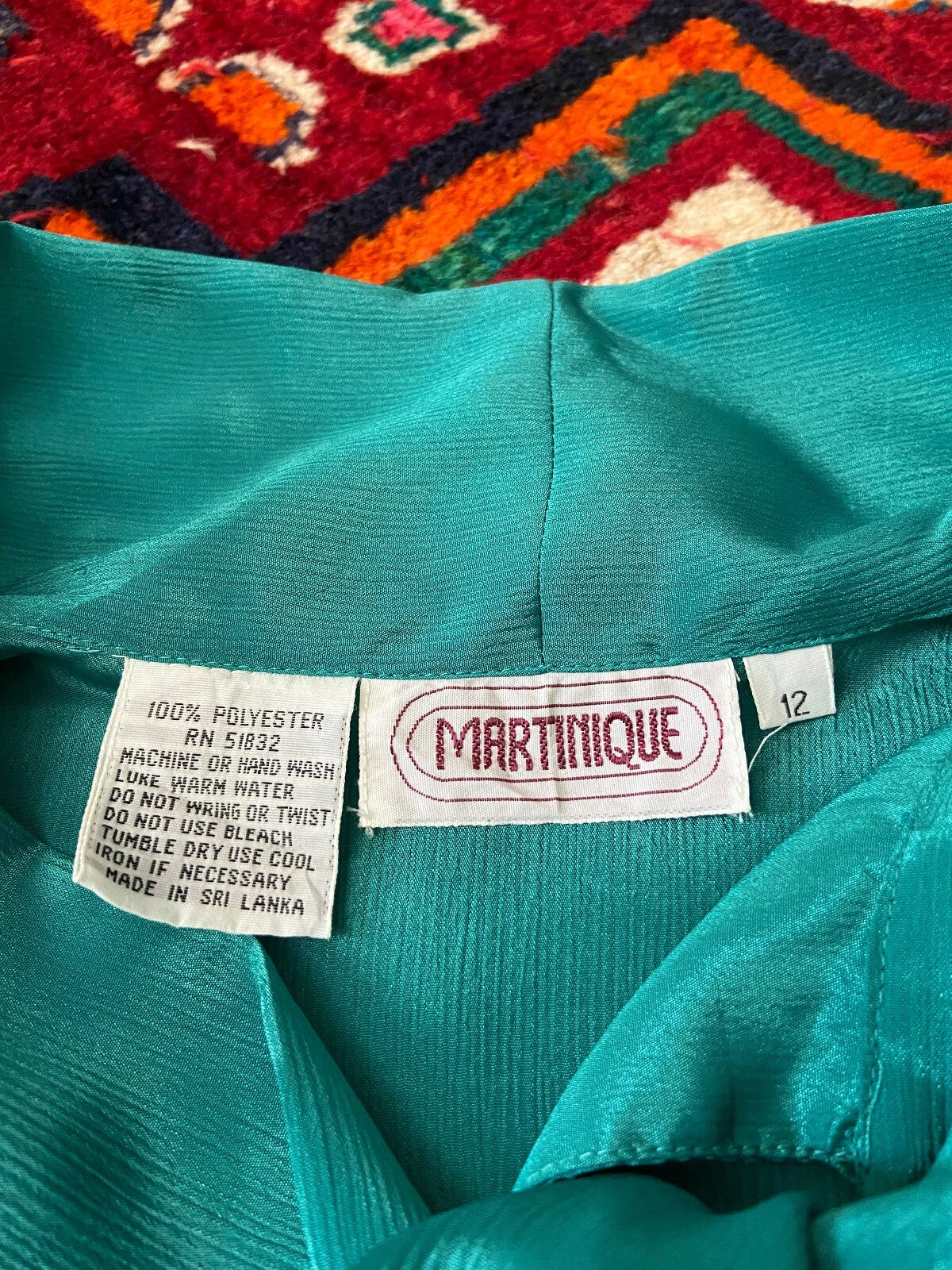 Vintage 1980s Green Pussybow Blouse
