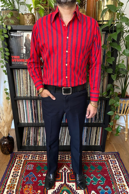 Vintage 1970s Red & Navy Dress Shirt