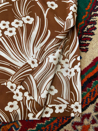 Vintage 1970s Brown & White Funnel Neck Dress