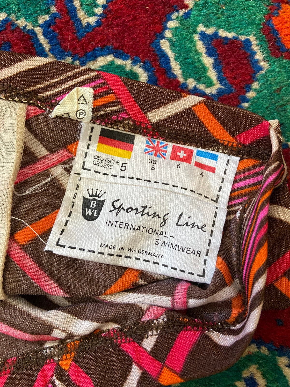 Vintage 1970s Brown Retro Print Swim Shorts
