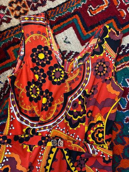 Vintage 1960s Red Psychedelic Sleeveless Dress