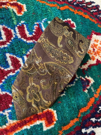 Vintage 1980s Japanese Brown Paisley Silk Tie